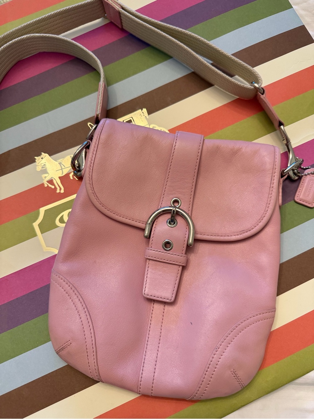 Vintage Y2K Coach Abby Duffle Pink Leather Crossbody Bag with Buckle Strap